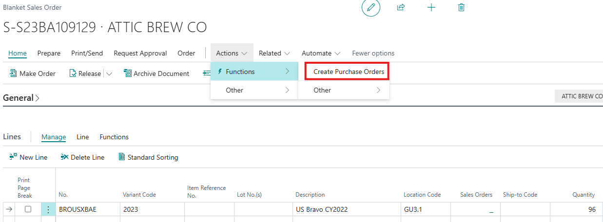 Sales Blanket Order Create Purchase Order