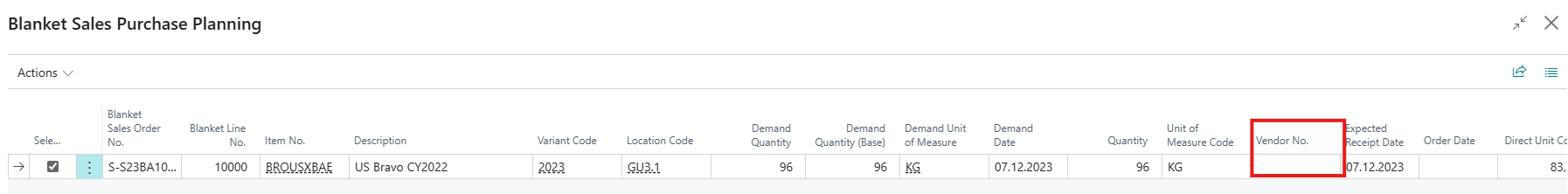 Sales Blanket Order Purchase Planning