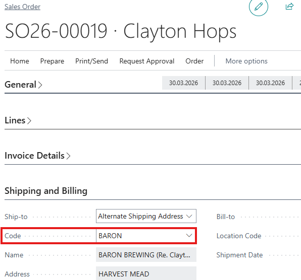 BC Blanket Sales Order Line Shipto Code Header