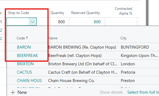 BC Blanket Sales Order Line Shipto Code Selection