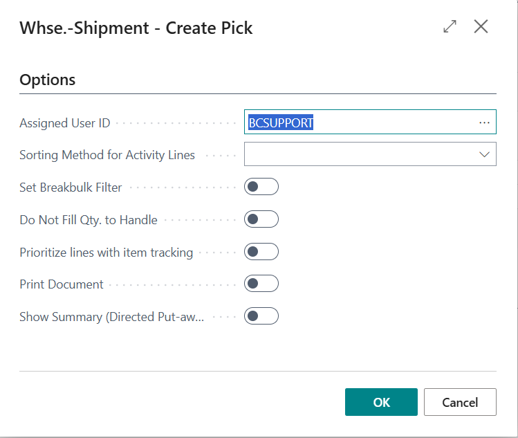 BC Create Pick Dialog