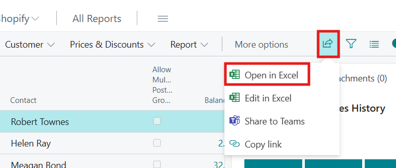 BC Export Data Open in Excel