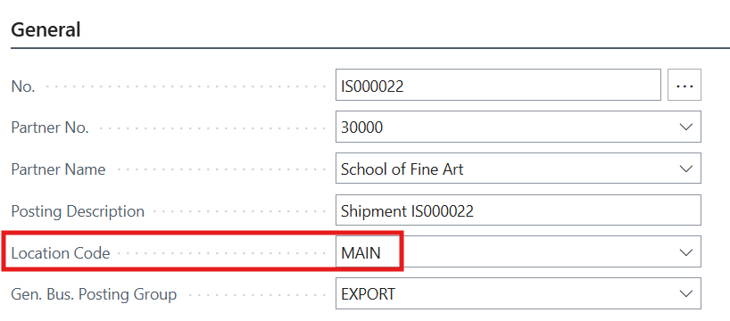BC Inventory Shipment Location