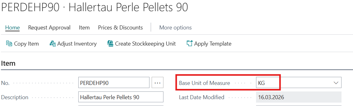 BC Item Base Unit of Measure