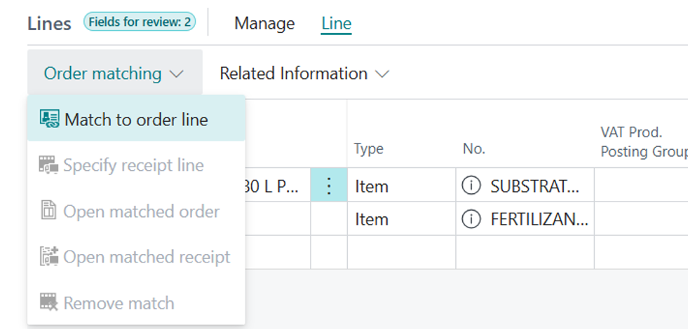 BC Payables Agent Match Order Line