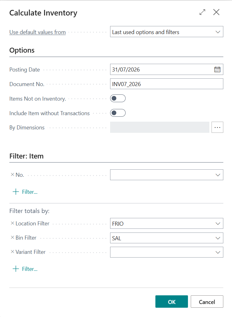Physical Inventory Calculate Filter