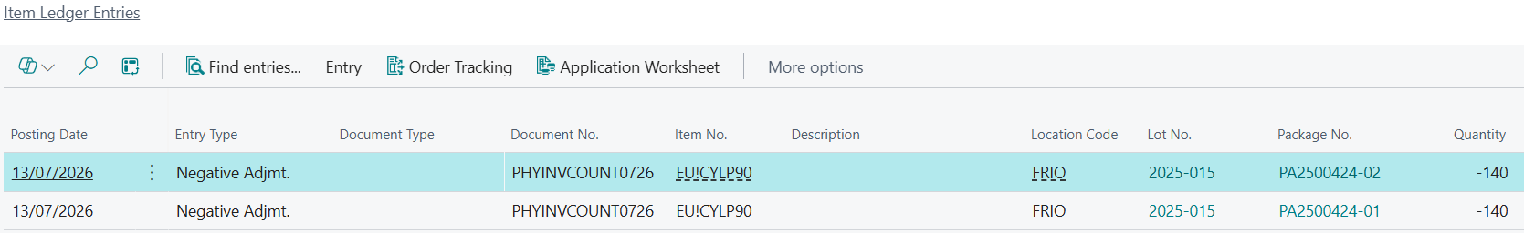 Physical Inventory Item Ledger