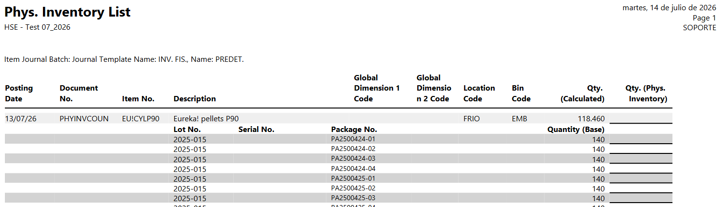 Physical Inventory Printed List