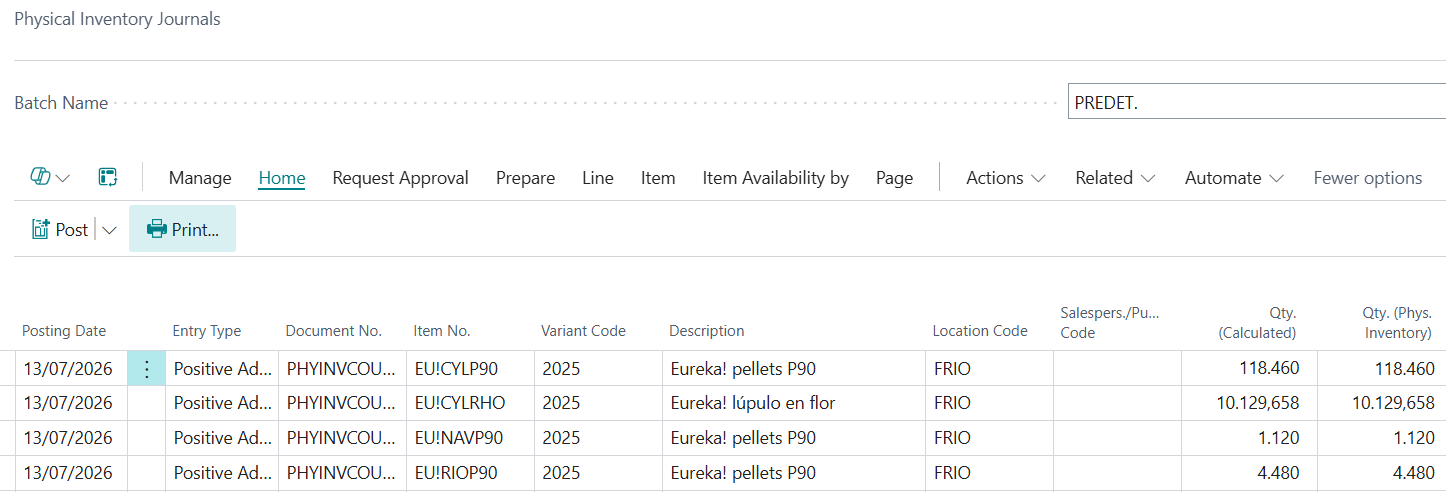 Physical Inventory Print List