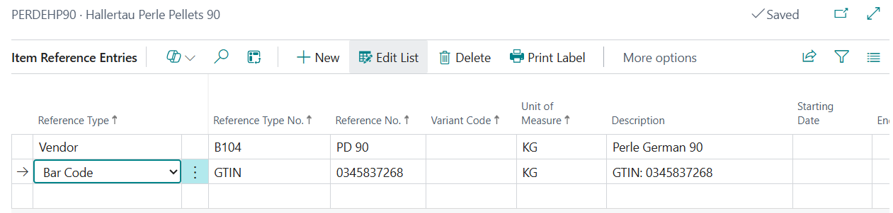 BC Item Reference List
