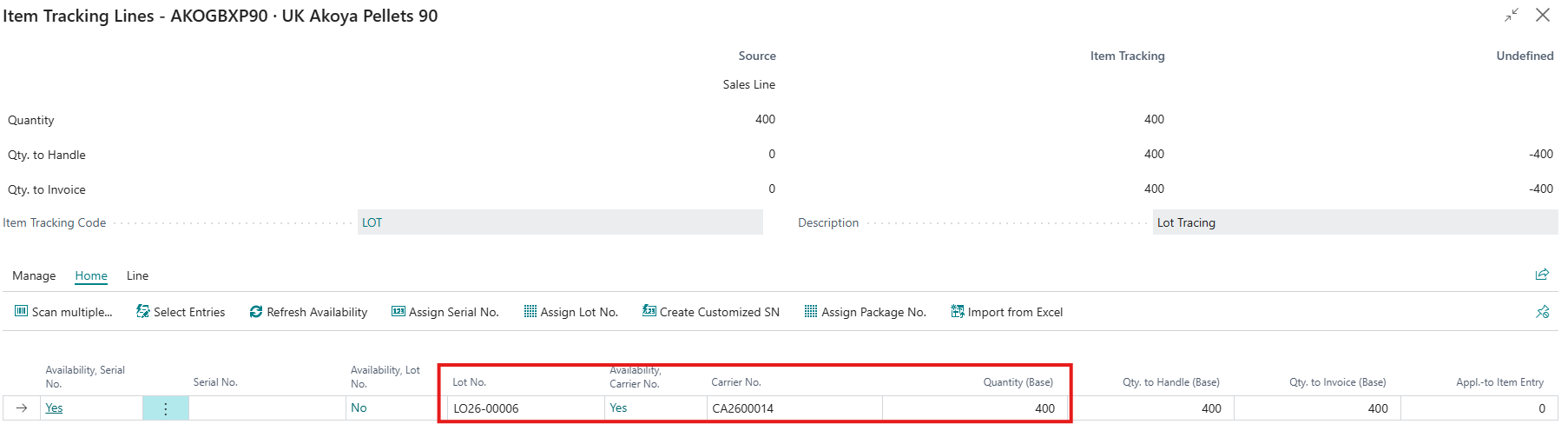 BC Sales Order Line Item Tracking