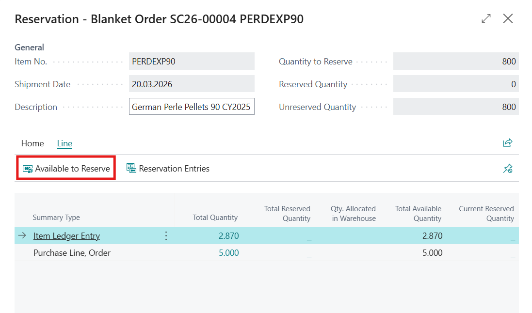BC Sales Order Reservation Window
