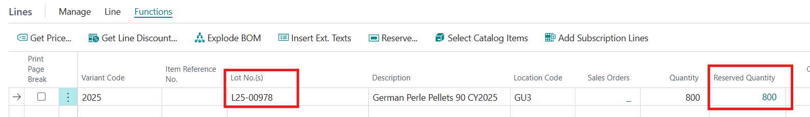 BC Sales Order Line reservated