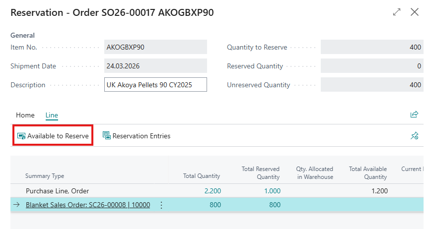 BC Sales Order Reservation Transfer Call