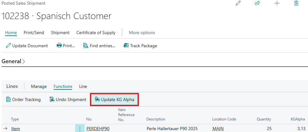 Sales Shipment KGAlpha Update Update Action