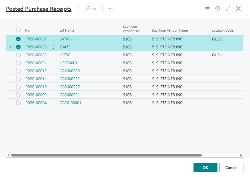 Transfer Order Get Receipt Selection