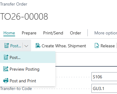 Transfer Order Post Shipment I