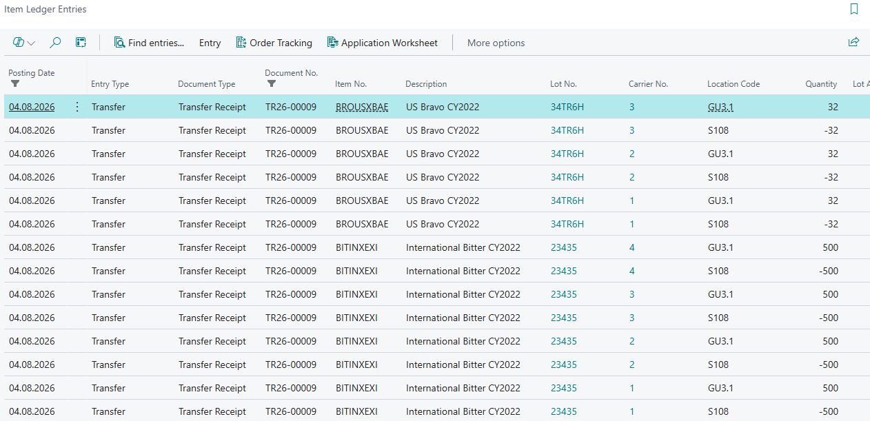 Transfer Order Receipt Item Ledger Entries