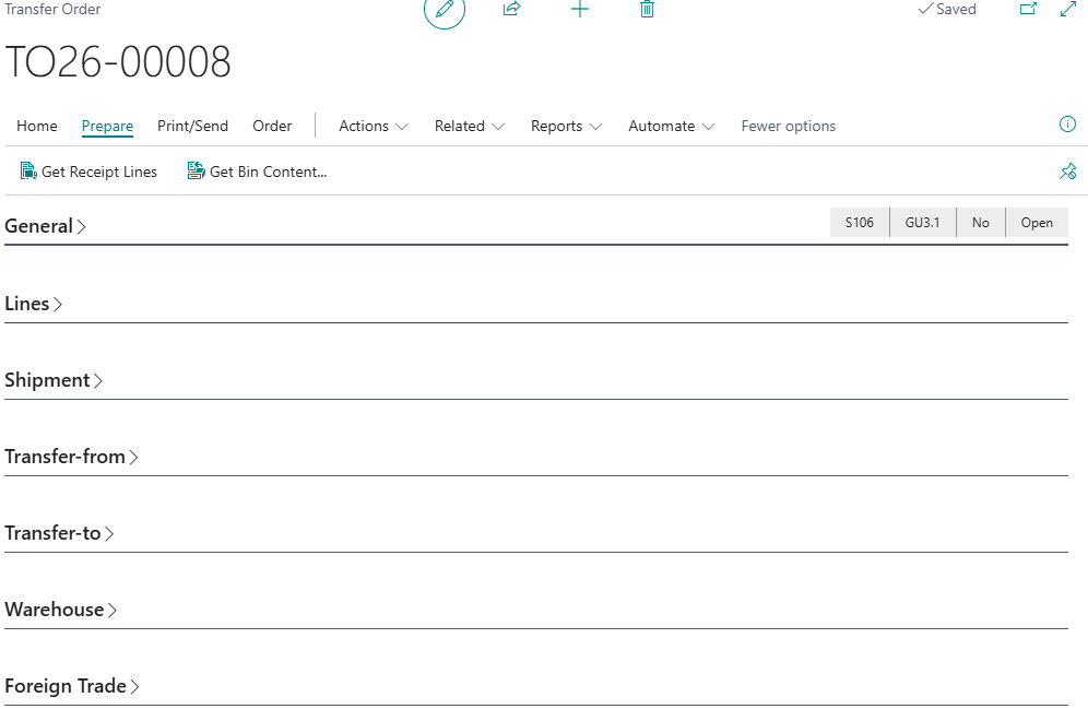 Transfer Order Register