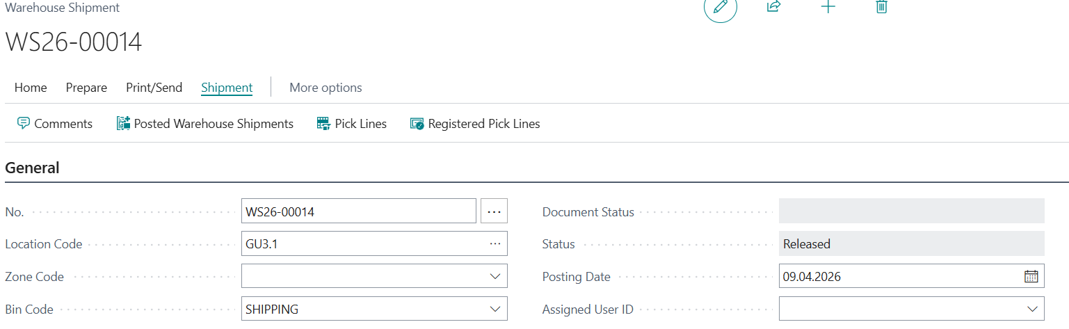 BC Warehouse Shipment Header