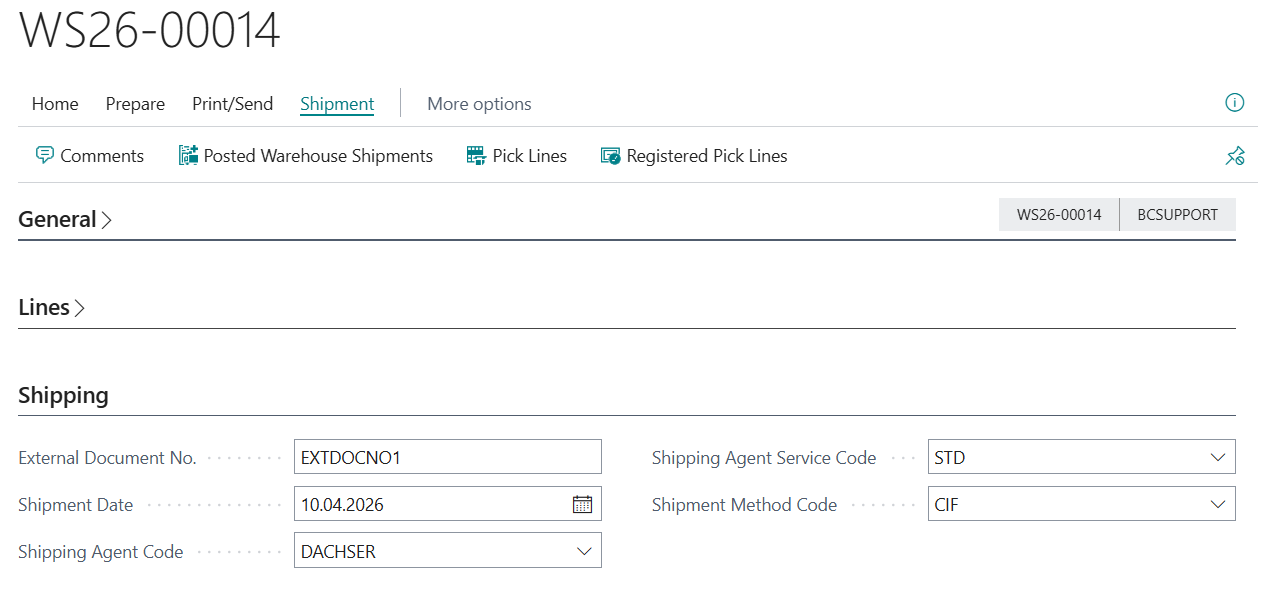 BC Warehouse Shipment Header Shipping